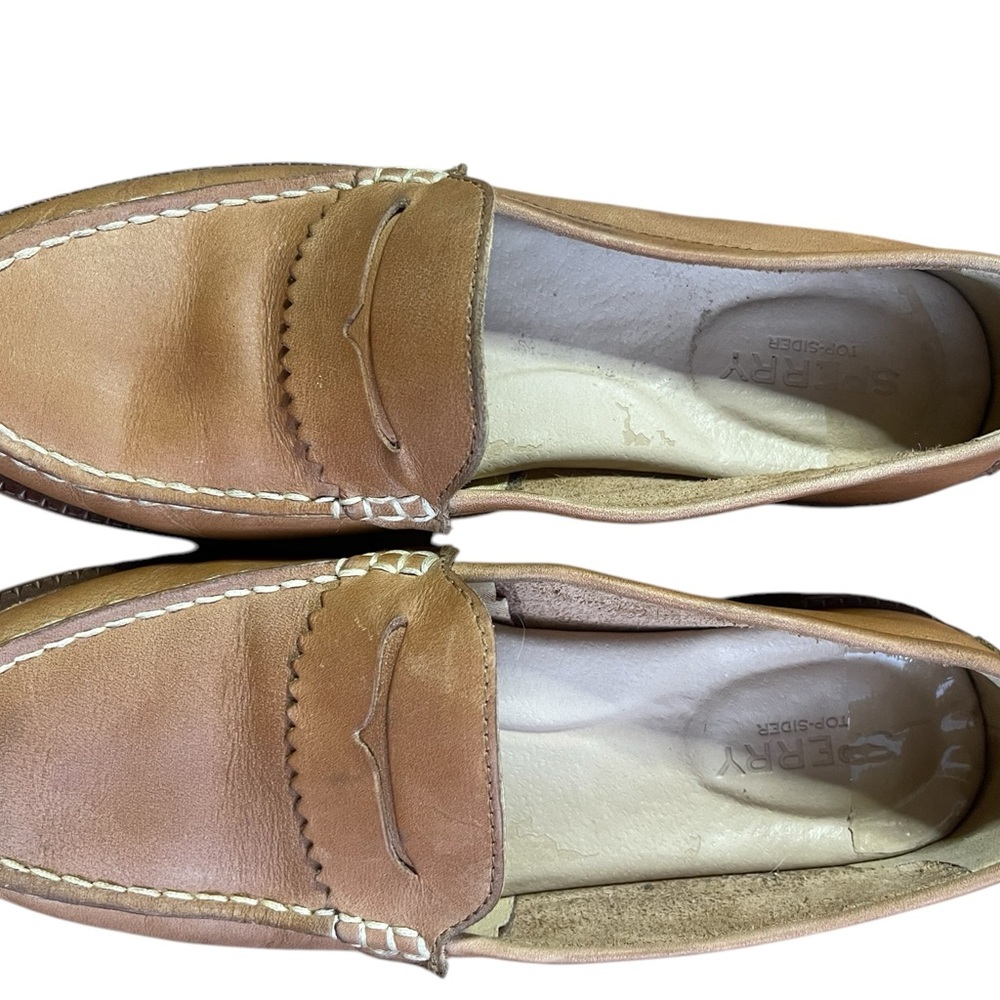 Sperry Seaport Camel/Tan Leather Slip-On Loafers w/ Penny Keeper Sz. 6.5 Casual - Picture 8 of 9